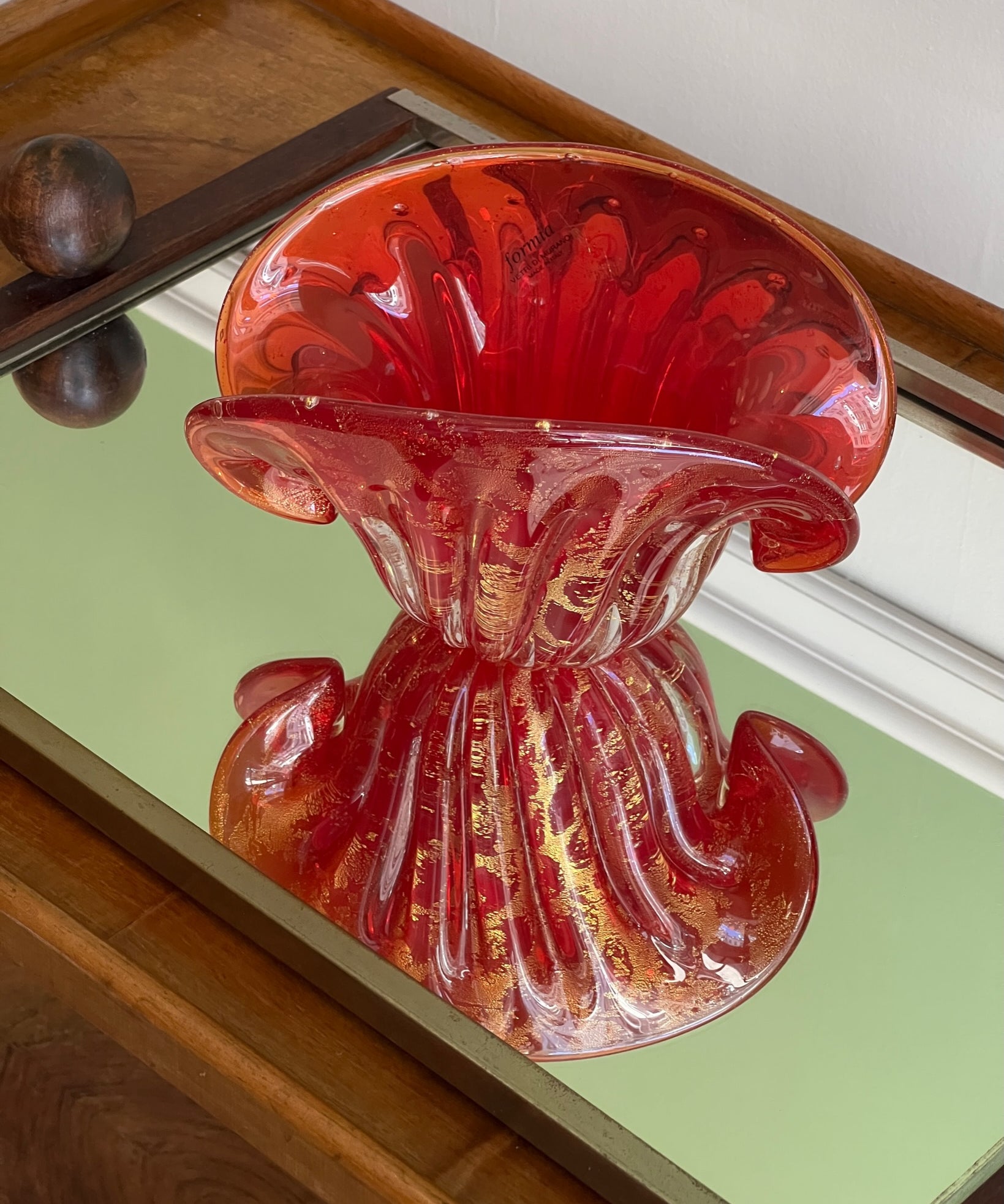 Vintage orange-red/golden Murano shell