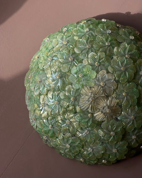 Vintage green/golden Murano flower ceiling/wall lamp (D46)