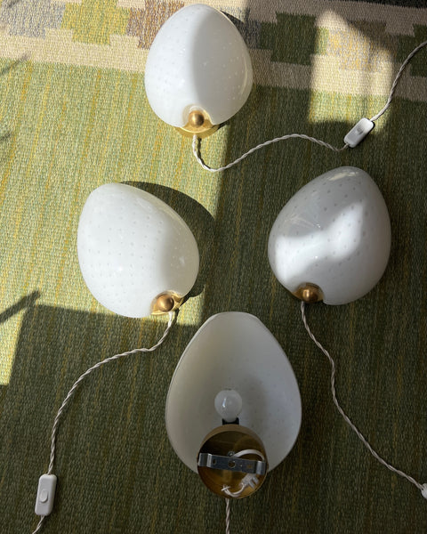 Vintage Murano white dotted drop wall lamp (4 available)