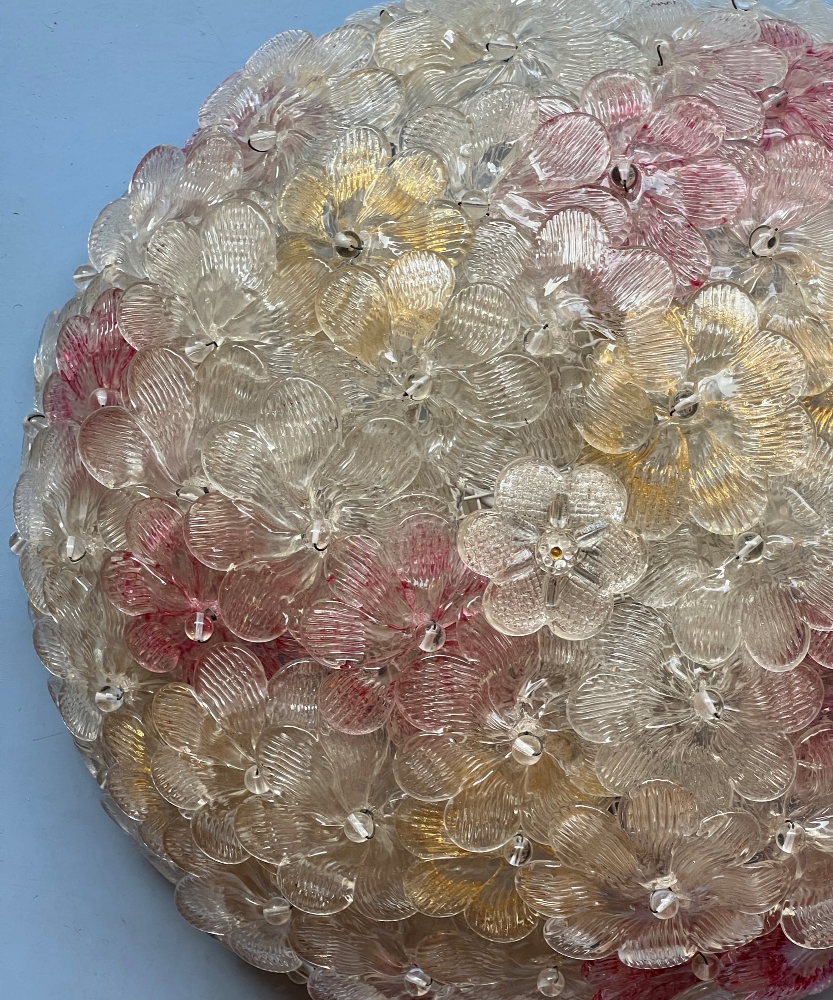 Vintage clear/golden/pink Murano flower ceiling/wall lamp (D32)
