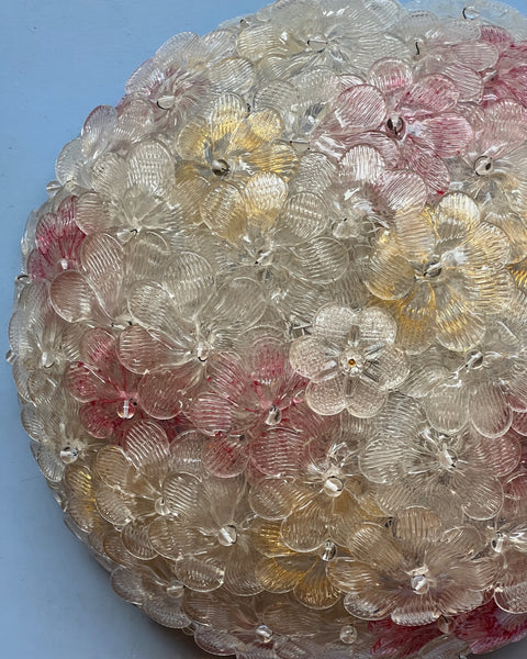 Vintage clear/golden/pink Murano flower ceiling/wall lamp (D32)