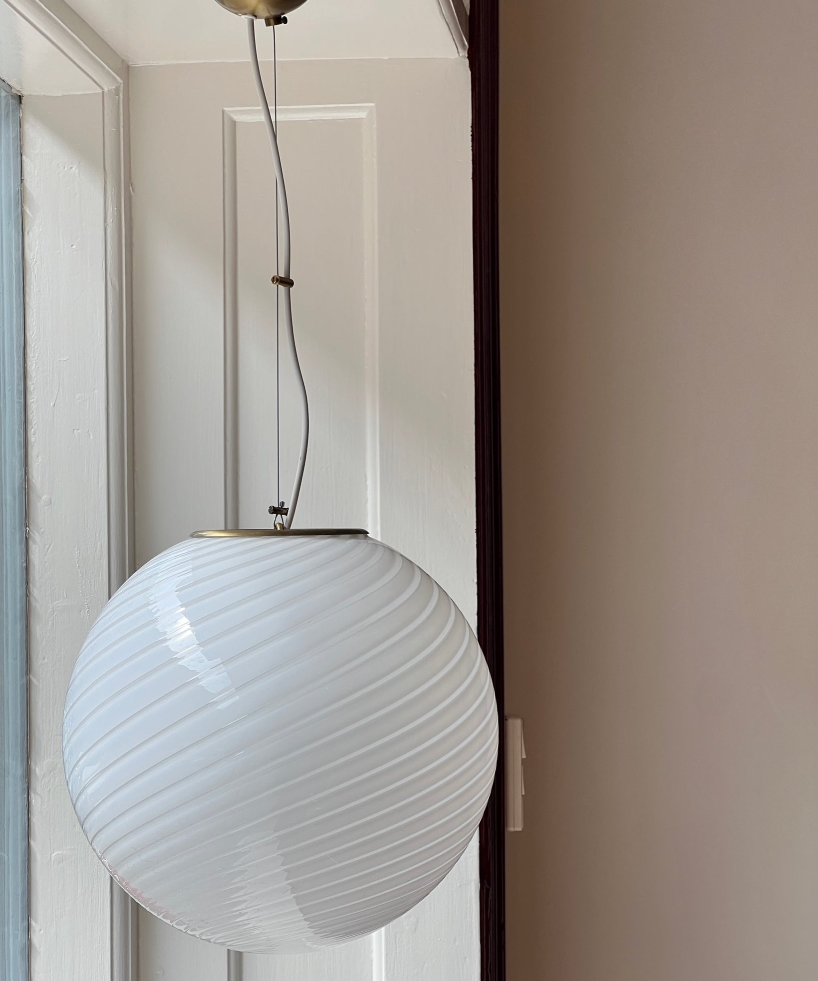 Vintage Murano white swirl ceiling lamp (D35)