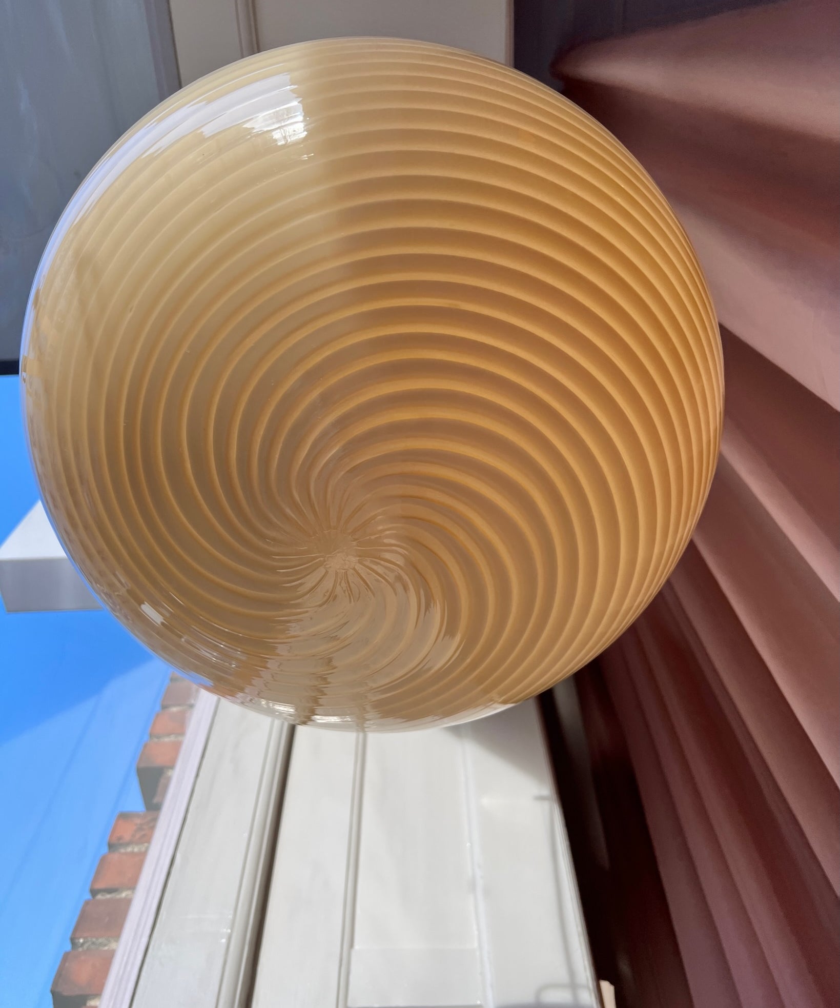 Vintage oval yellow swirl Murano ceiling lamp (D45)