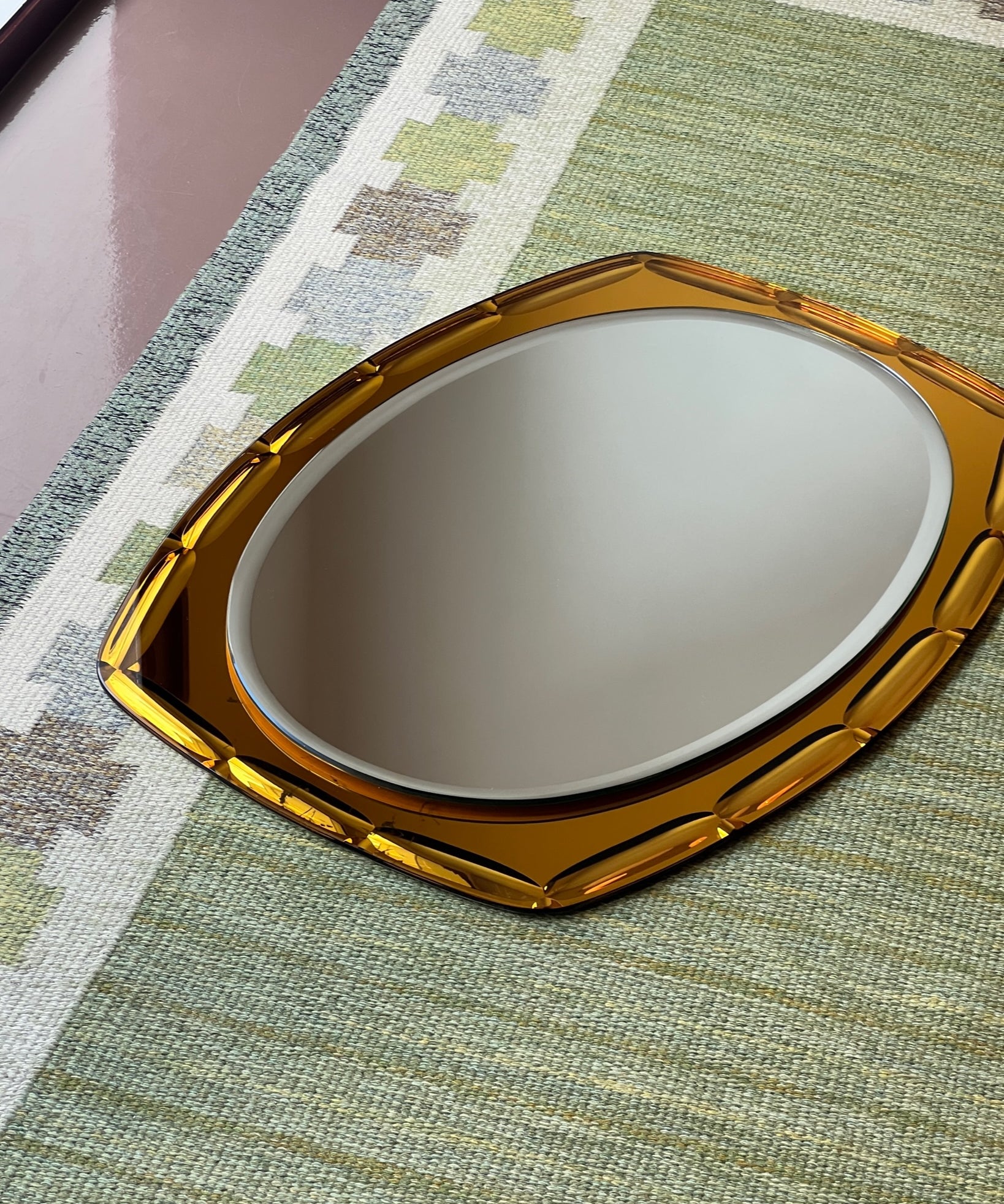 Vintage Italian mirror with golden yellow faceted mirror frame