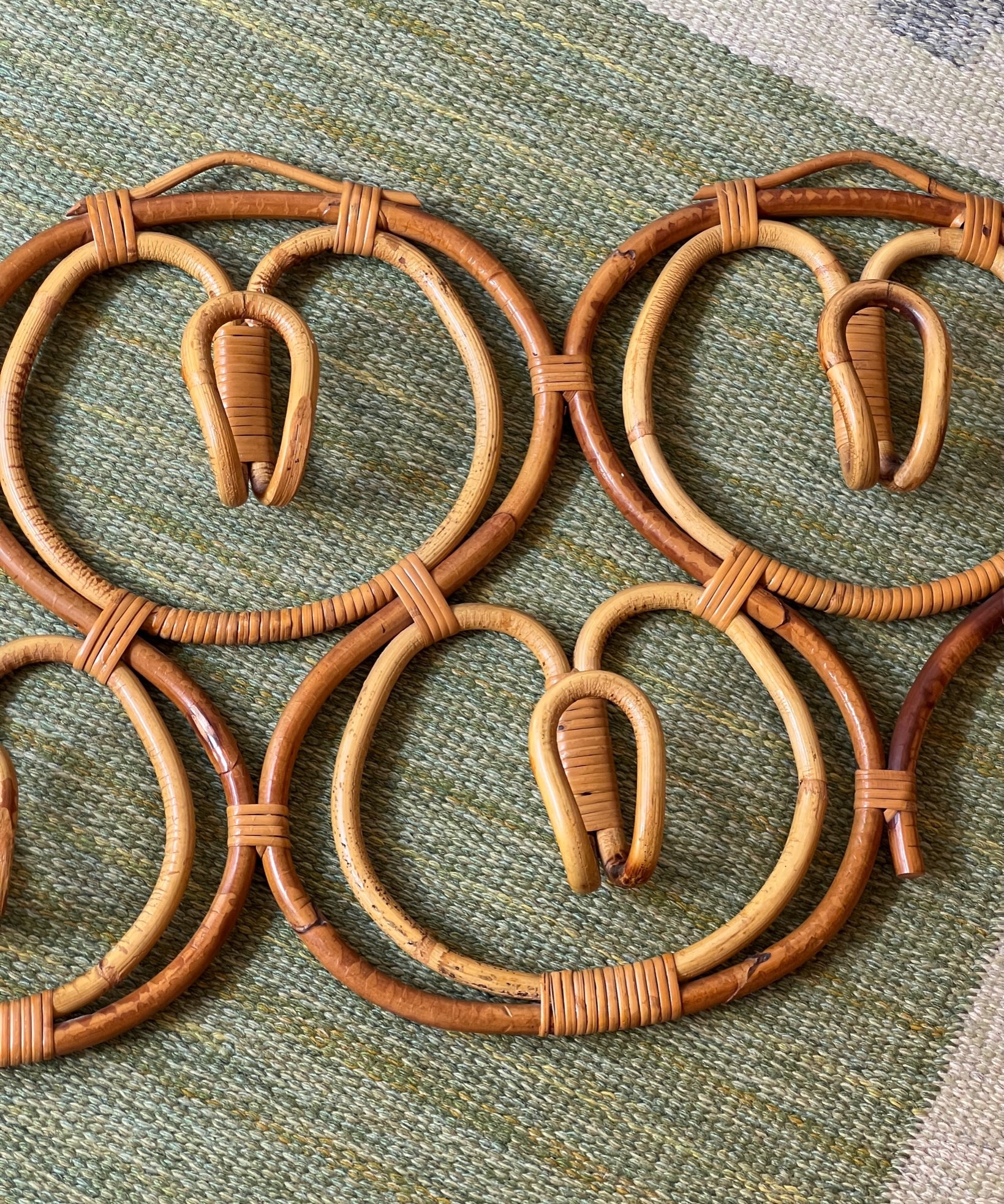 Large vintage rattan coat rack