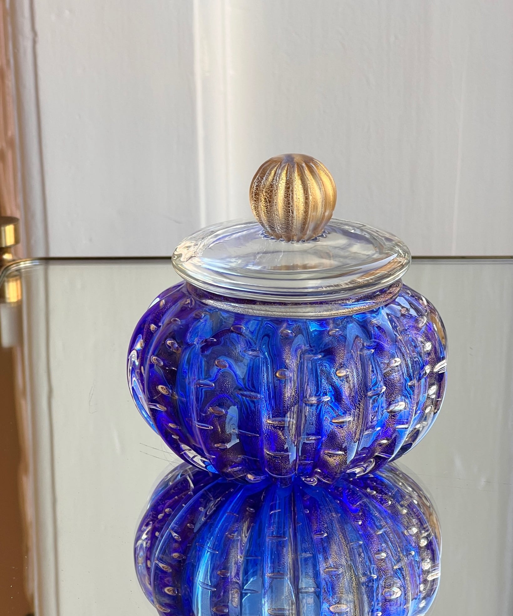 Vintage golden/blue Murano bonbonniere