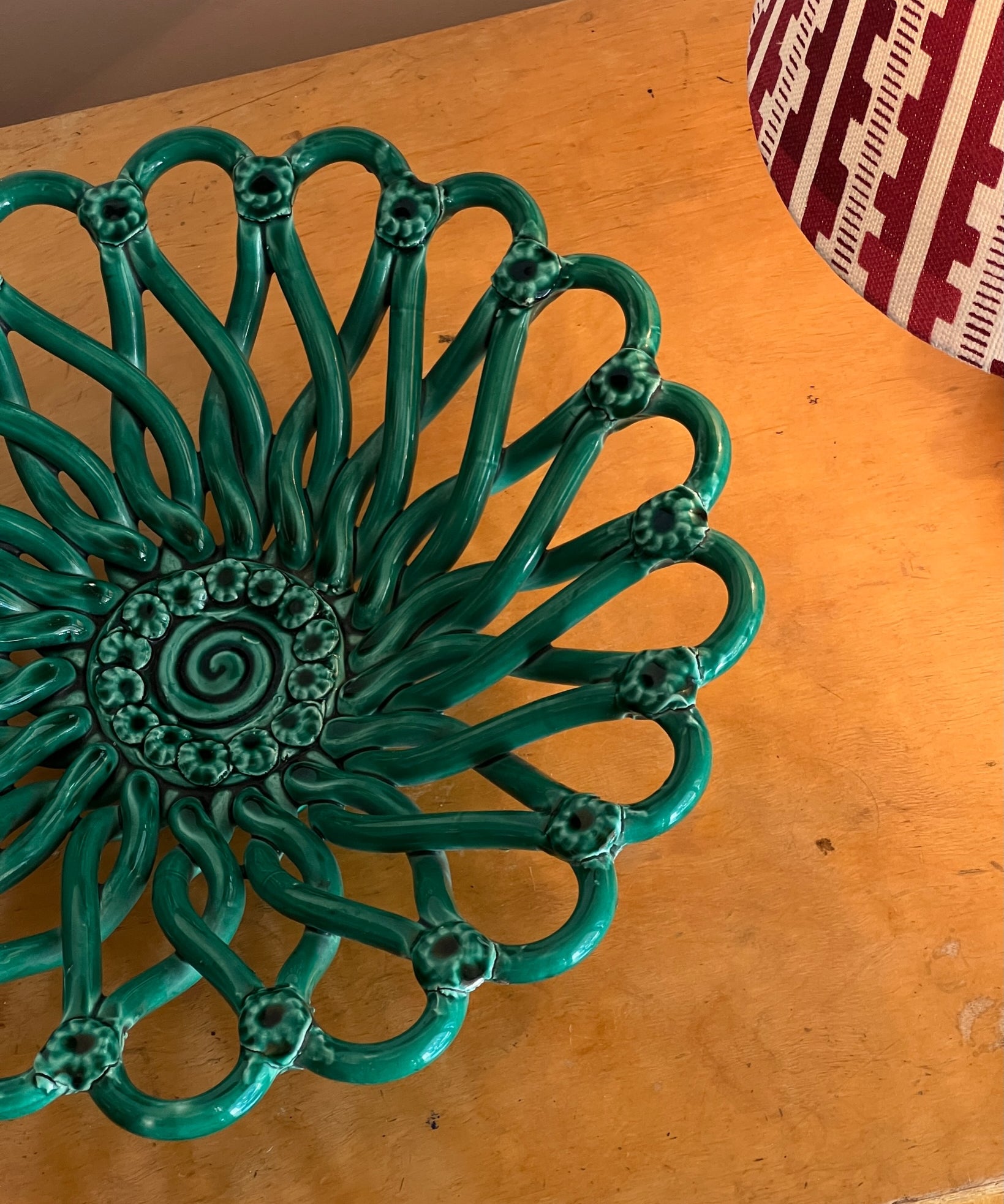 Vintage green ceramic basket