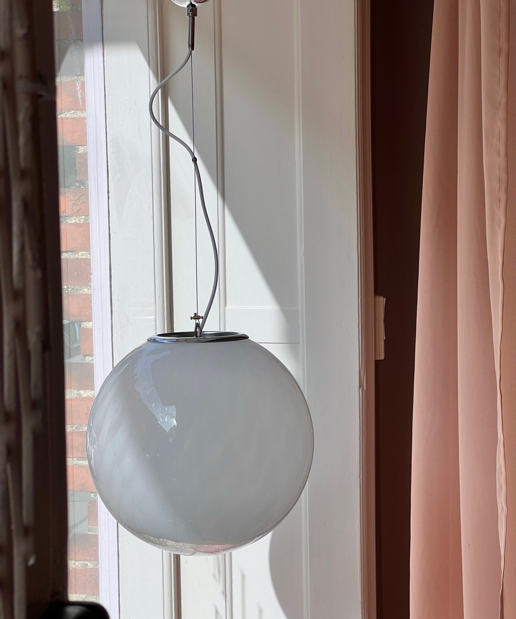 Vintage Murano white/clear Anemone ceiling lamp (D35)