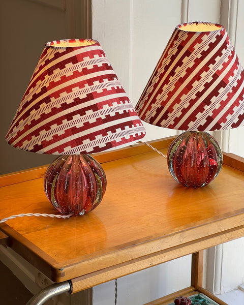 Vintage cranberry Murano table lamp (incl. lampshade)- 2 available