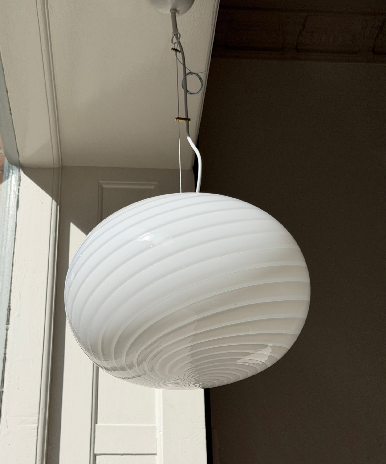 Vintage Murano white swirl oval ceiling lamp (D40)