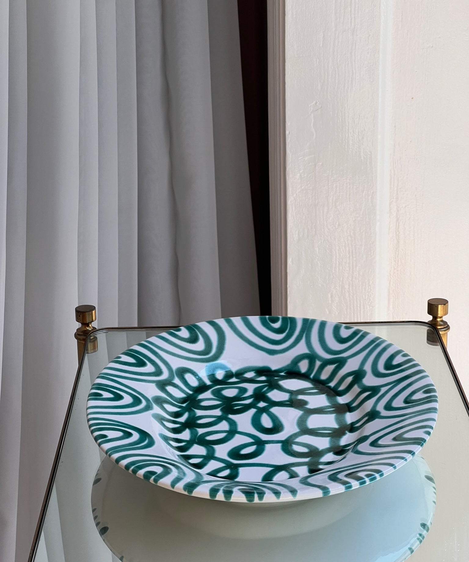 Vintage green / white ceramic dish