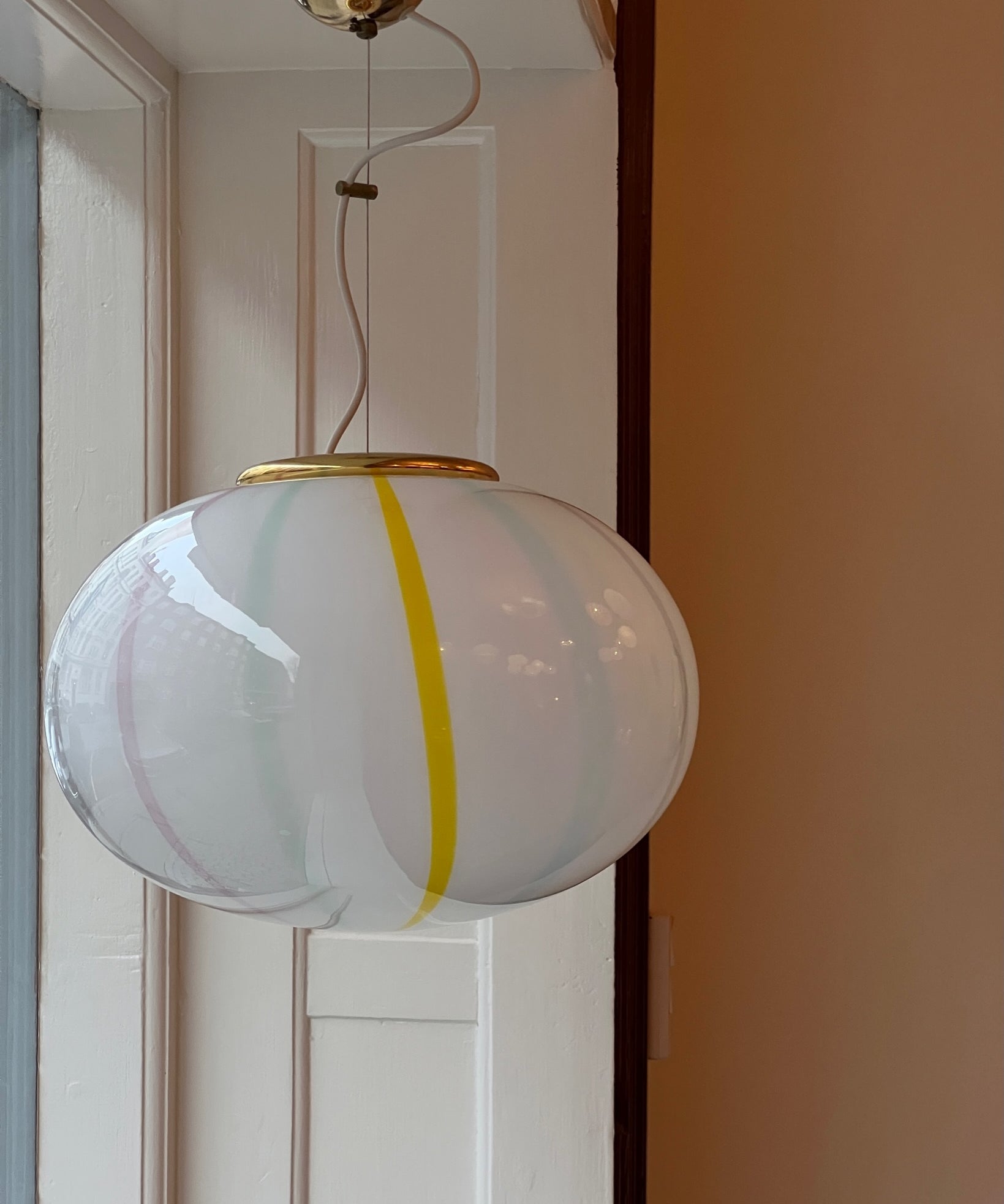 Vintage Murano multi-colored vertical stripes ceiling lamp (D40)