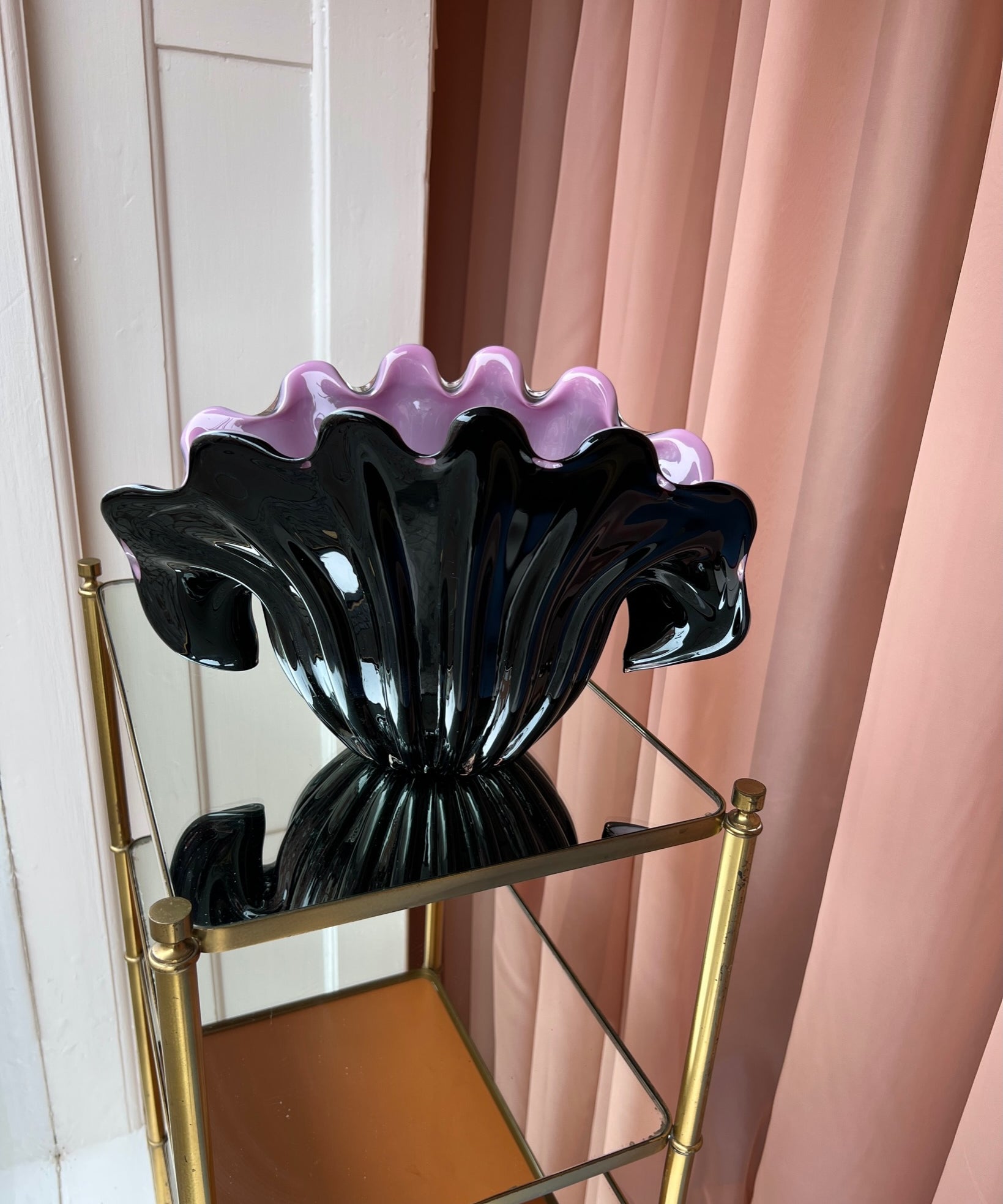 Vintage opal pink / black Murano shell bowl (Large)