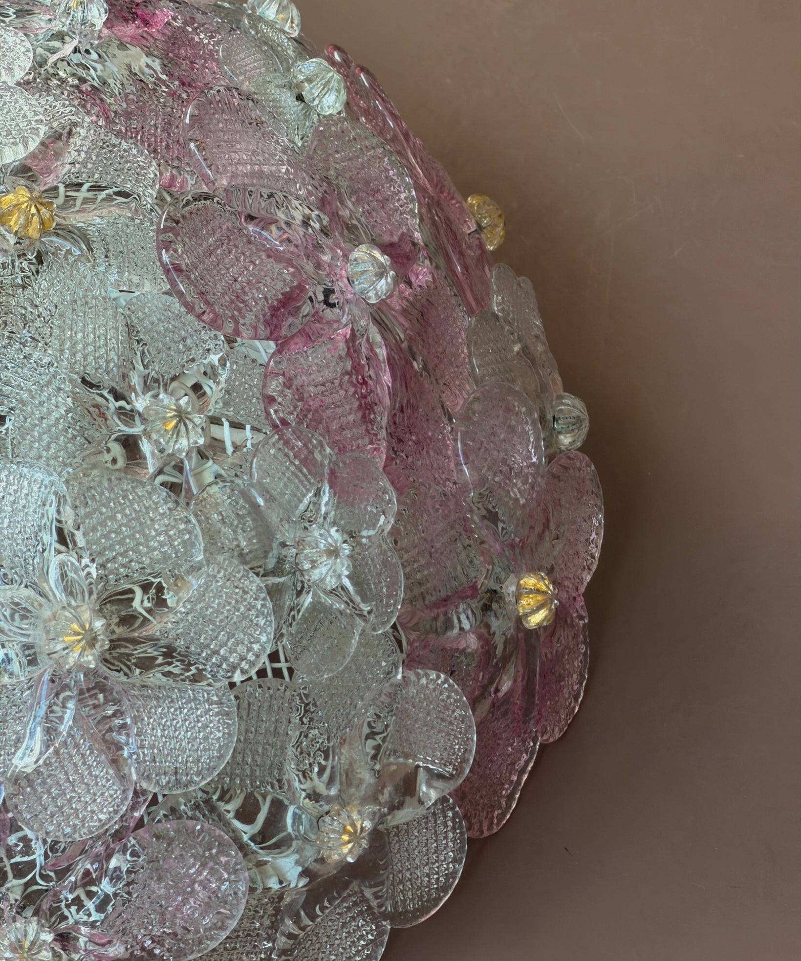 Vintage pink/clear/golden Murano flower ceiling/wall lamp (D28)
