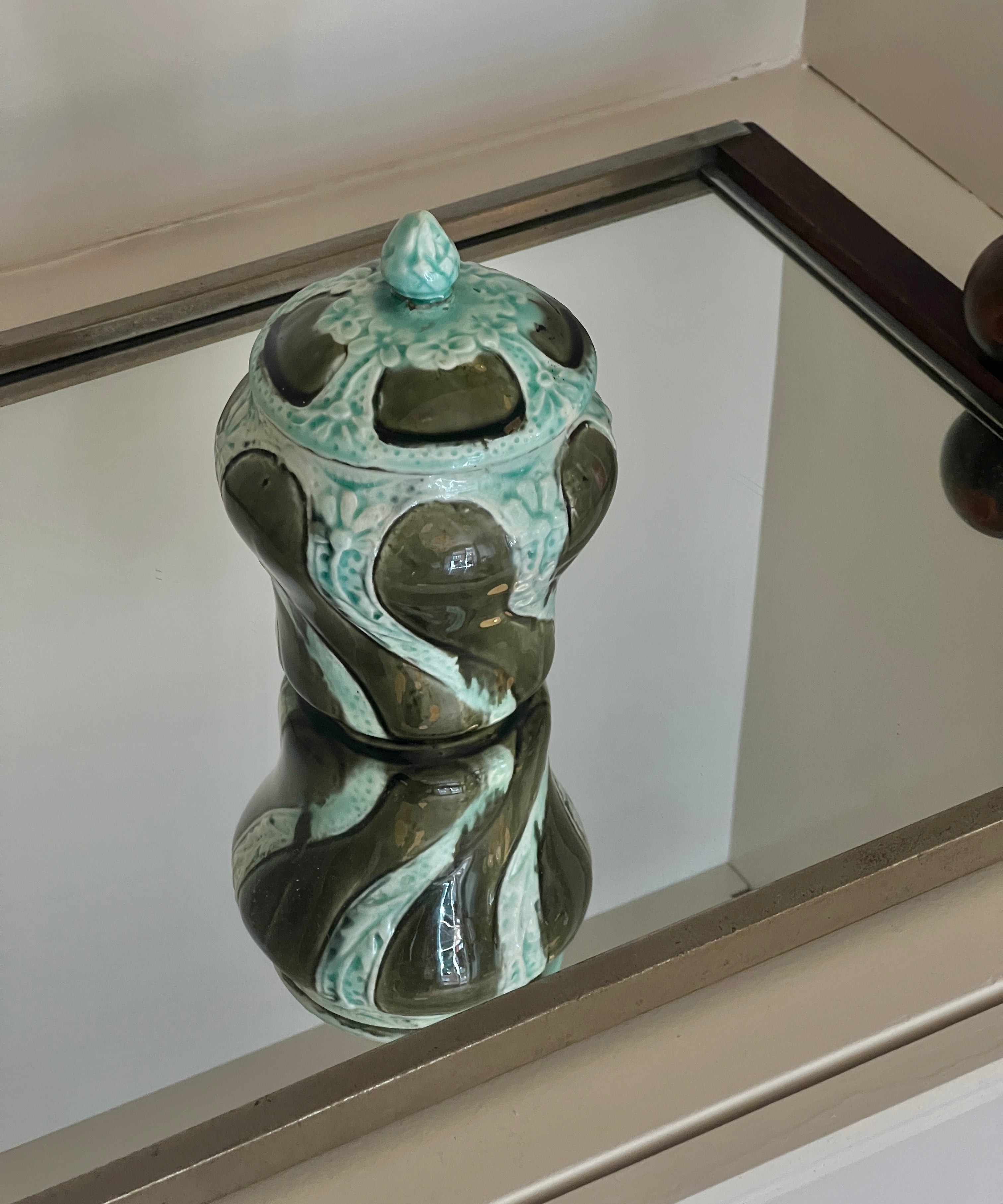 Vintage turquoise/green ceramic bonbonniere