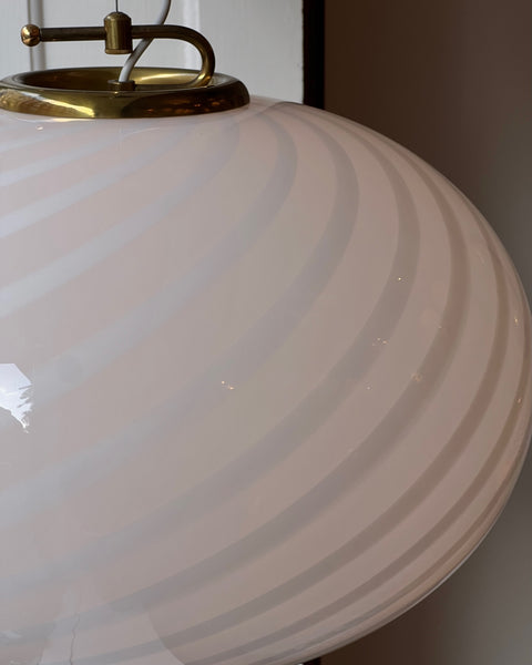 Large vintage oval white swirl Murano ceiling lamp (D50)