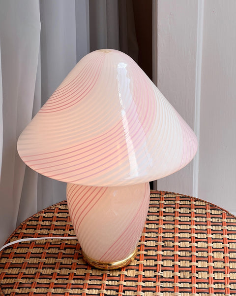 Large vintage pink/white Murano mushroom table lamp