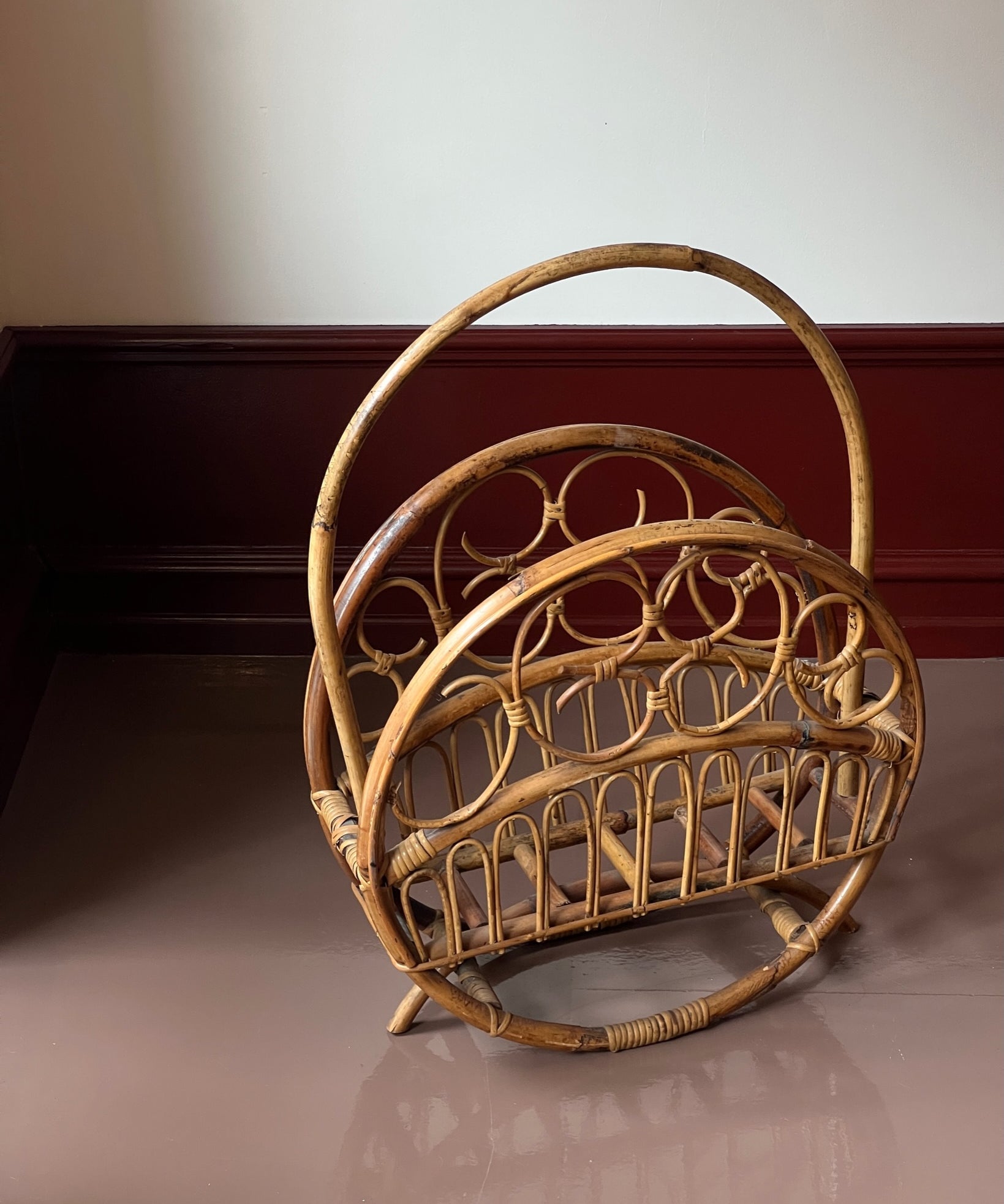 Large vintage rattan magazine holder