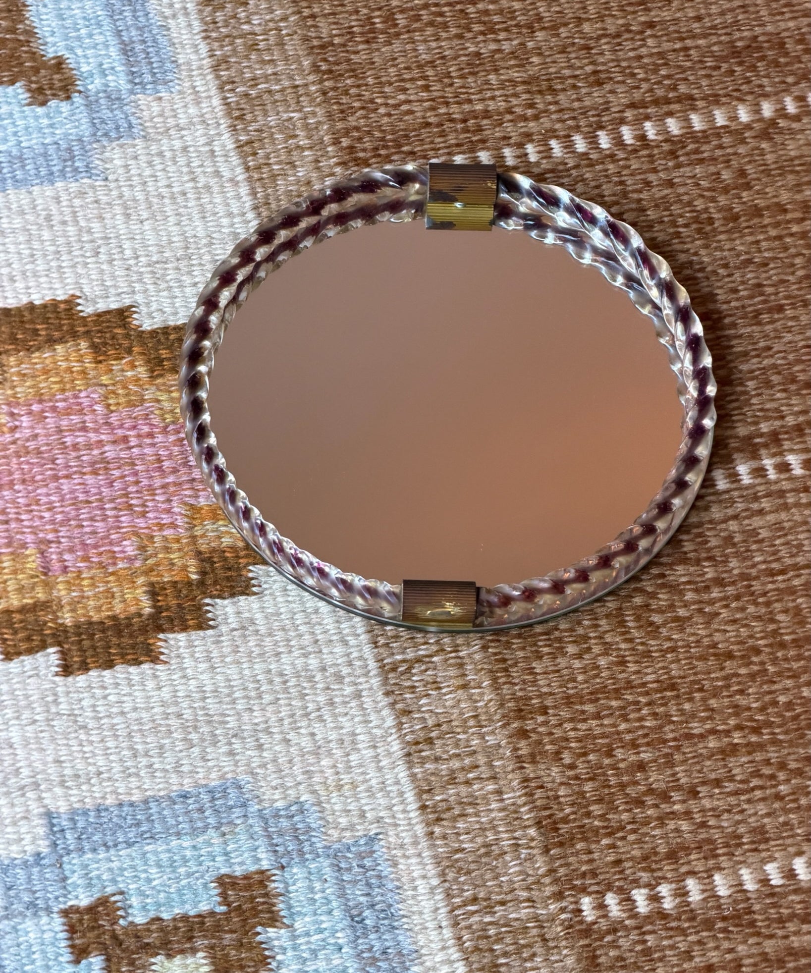 Vintage Italian mirror with twisted purple/clear glass frame