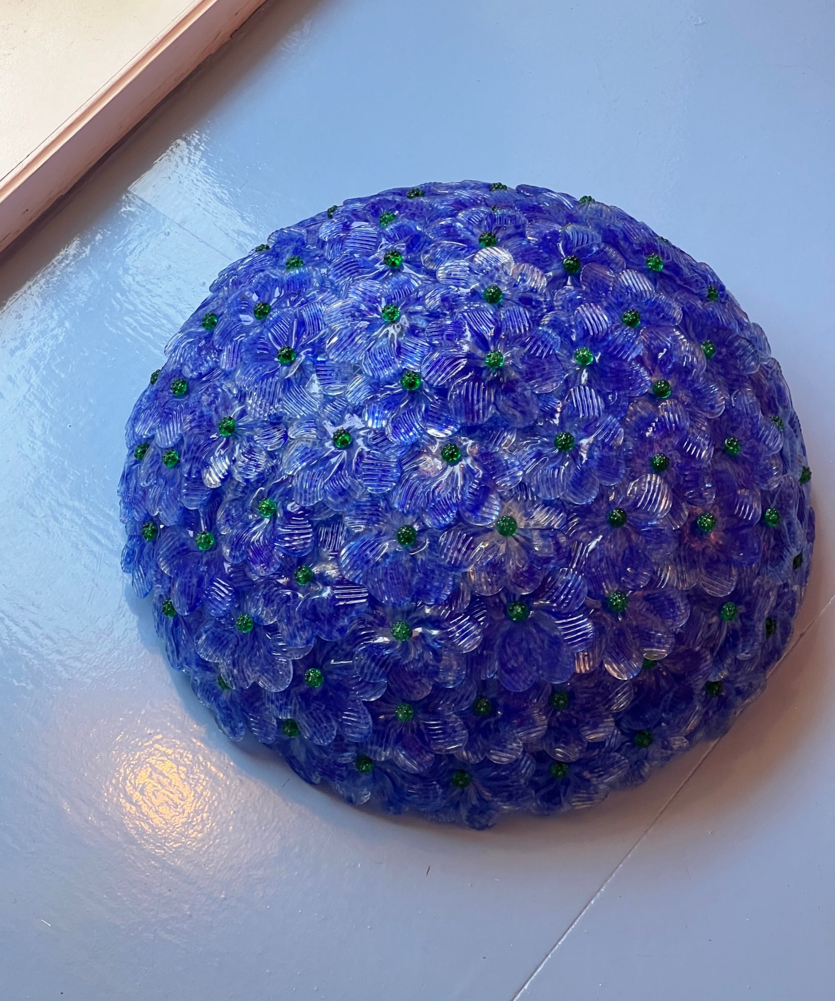 Vintage blue/green/clear Murano flower ceiling/wall lamp (D44)