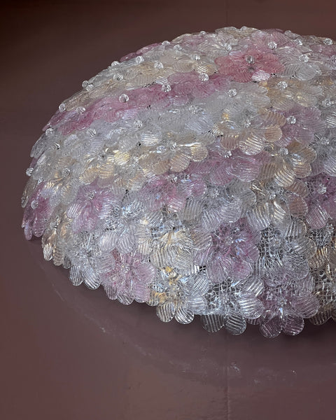 Vintage pink/clear/golden Murano flower ceiling/wall lamp (D53)