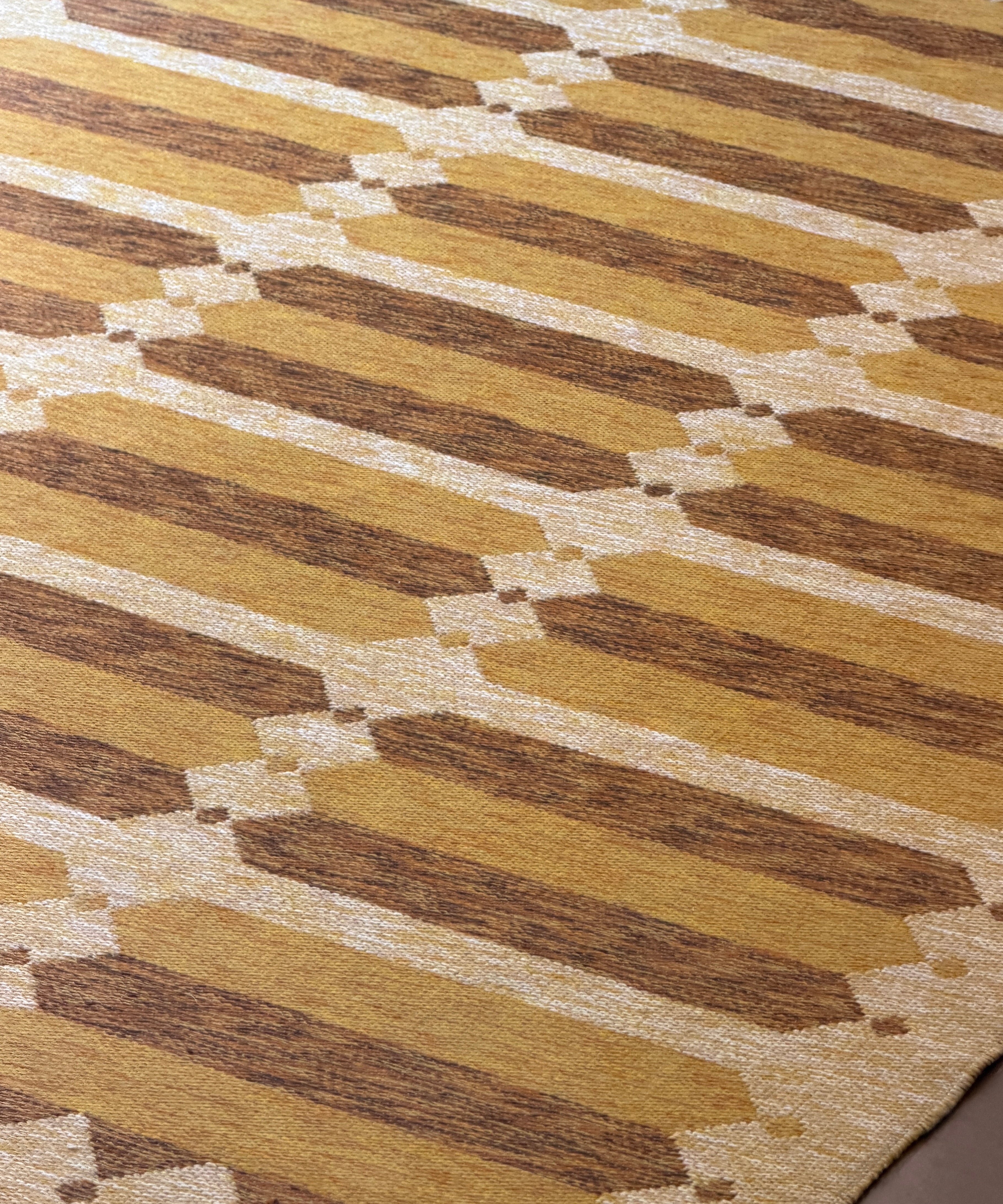 Vintage yellow flat weave rug