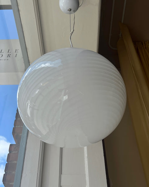 Vintage Murano oval white swirl ceiling lamp (D35)