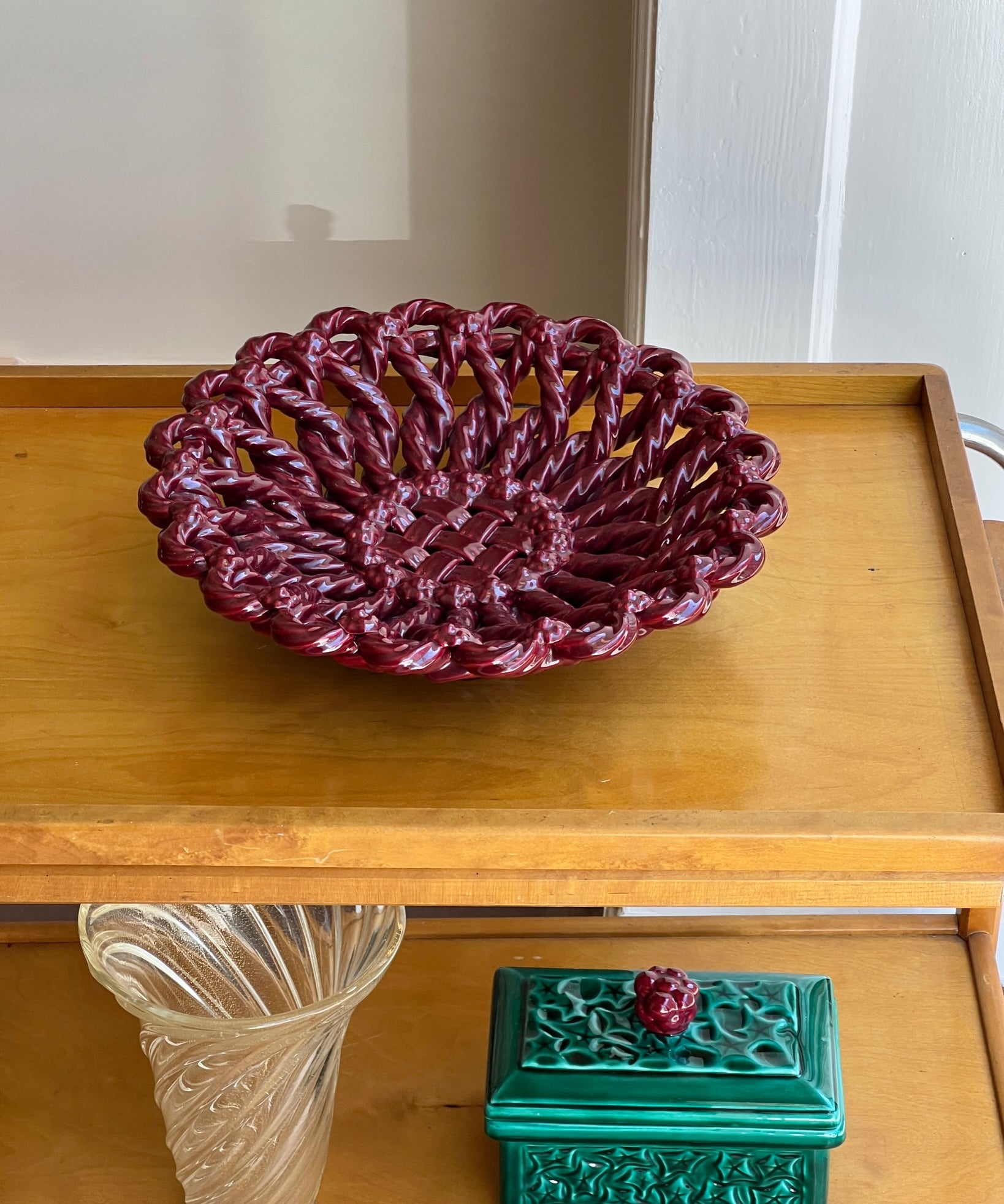 Vintage red ceramic basket