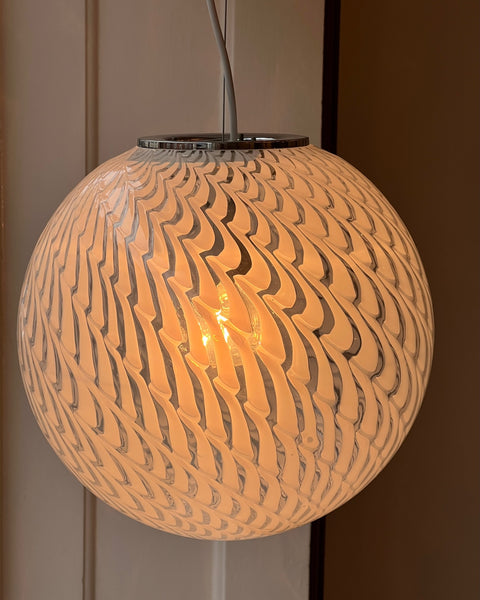 Vintage Murano white vertical pattern ceiling lamp (D30)