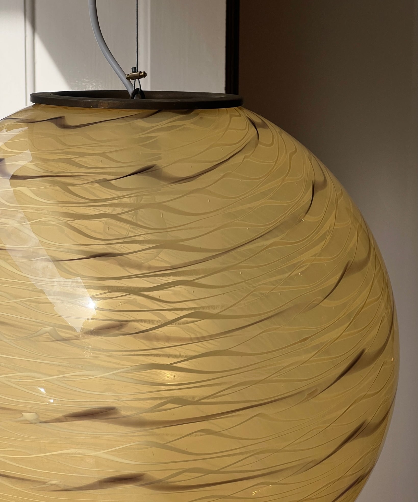 Vintage yellow/cream/brown swirl Murano ceiling lamp (D45)