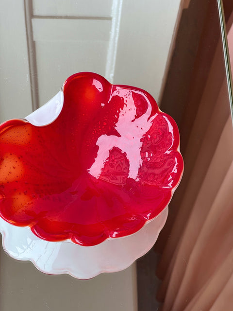 Vintage red / white Murano shell bowl
