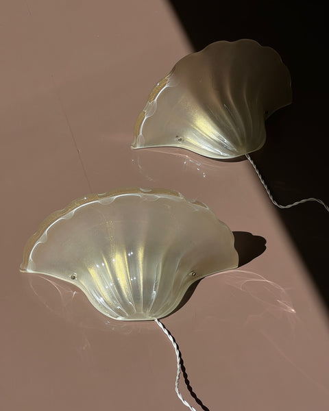 Vintage golden Murano shell wall lamps (2 available)