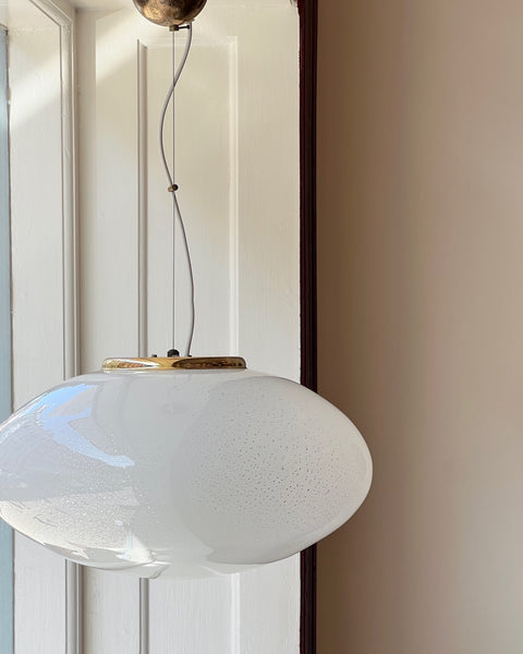 Vintage oval white / silver shimmer Murano ceiling lamp (D50)