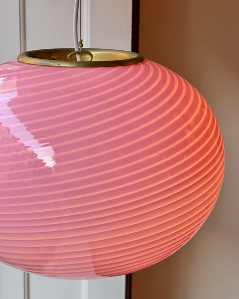 Vintage oval pink swirl Murano ceiling lamp (D46)