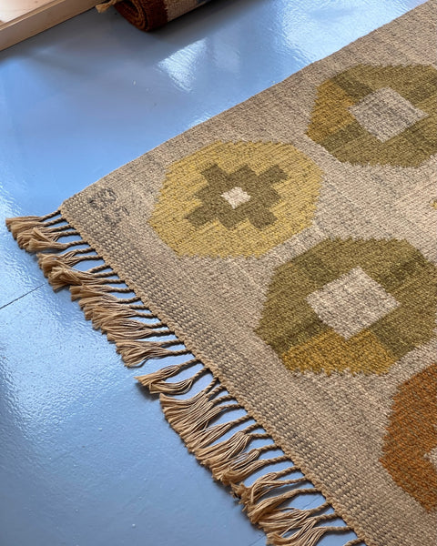 Vintage flat weave rug by Birgitta Södergren (BS)