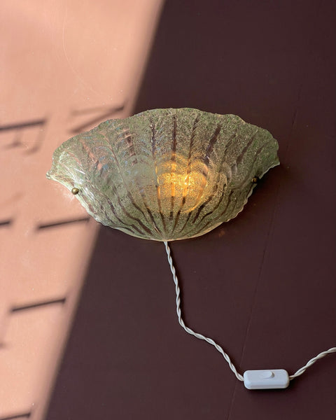 Vintage green/clear Murano shell wall lamp