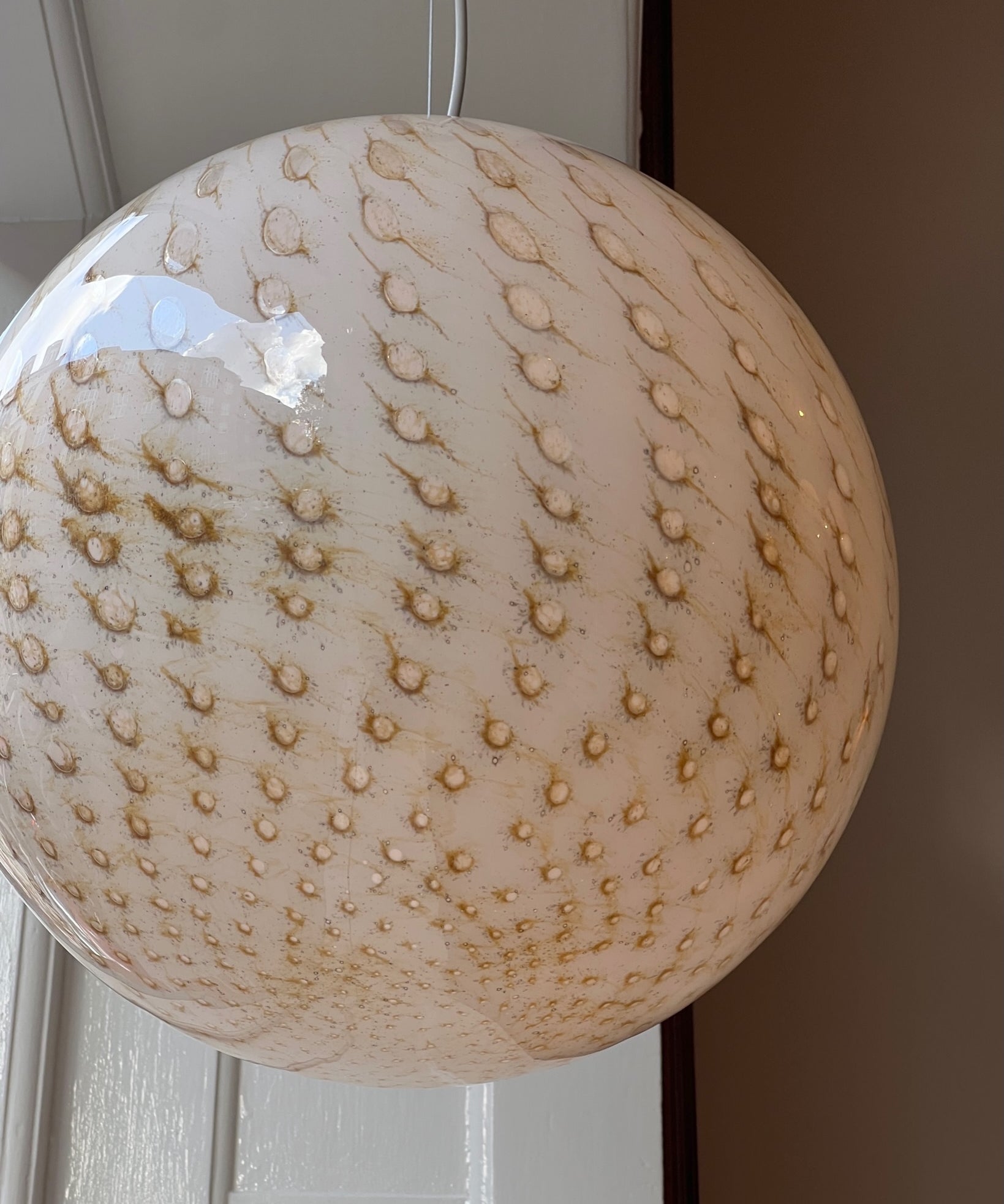 Vintage round white/black/golden dotted Murano ceiling lamp (D45)