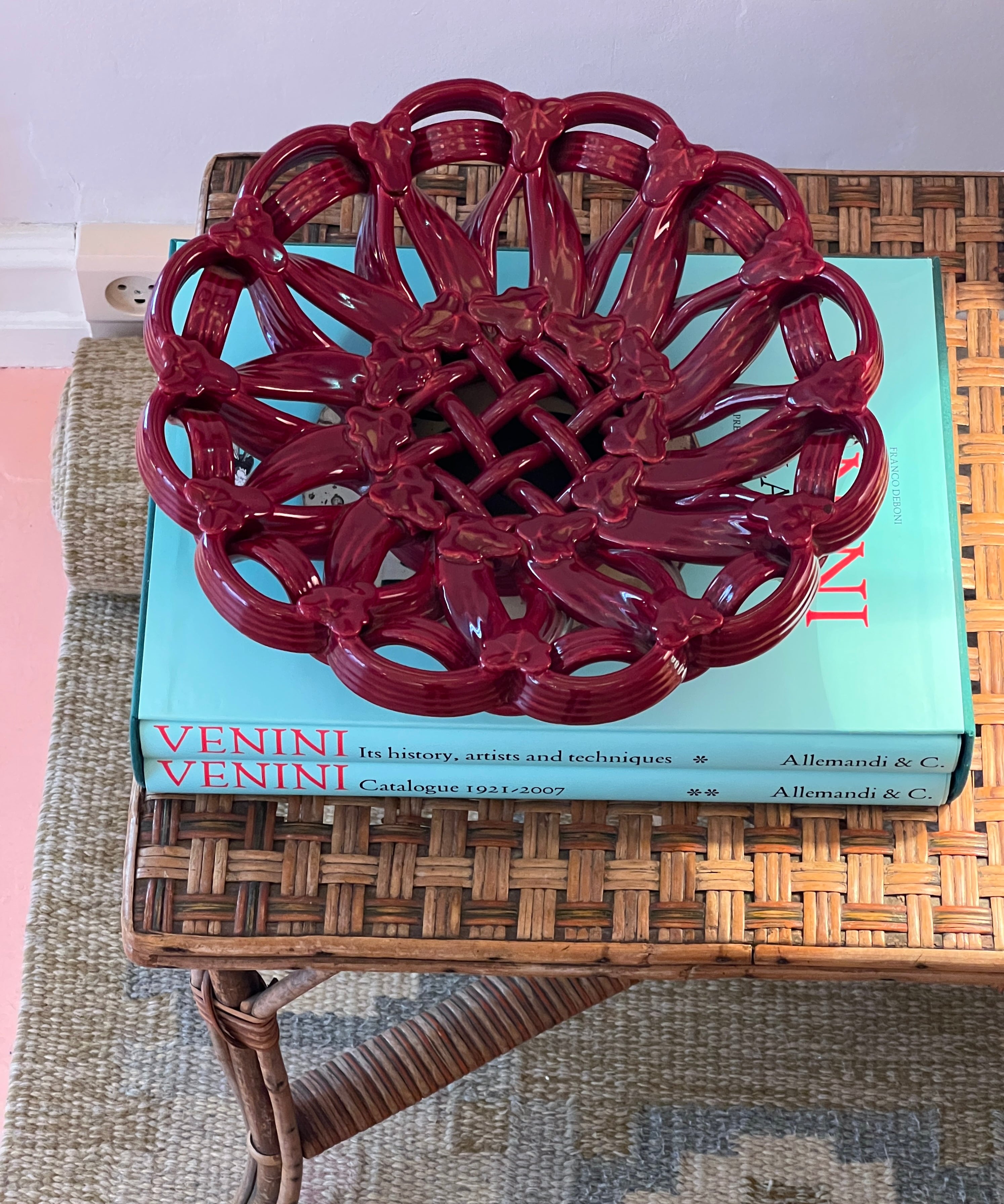 Vintage red ceramic basket