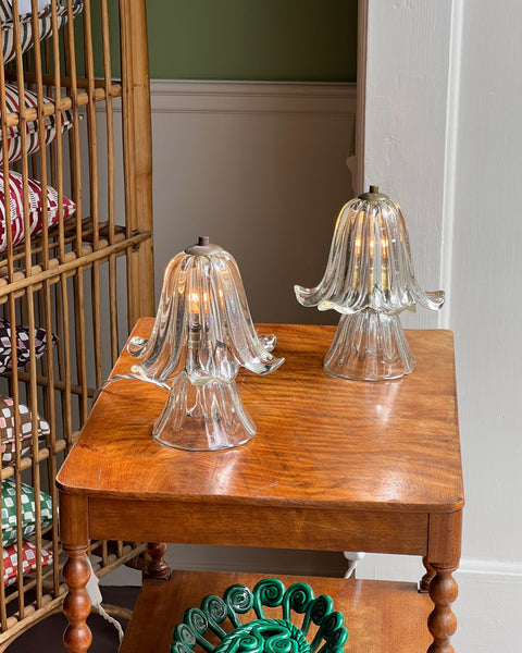 Vintage clear Murano table lamps (Sold as a pair)