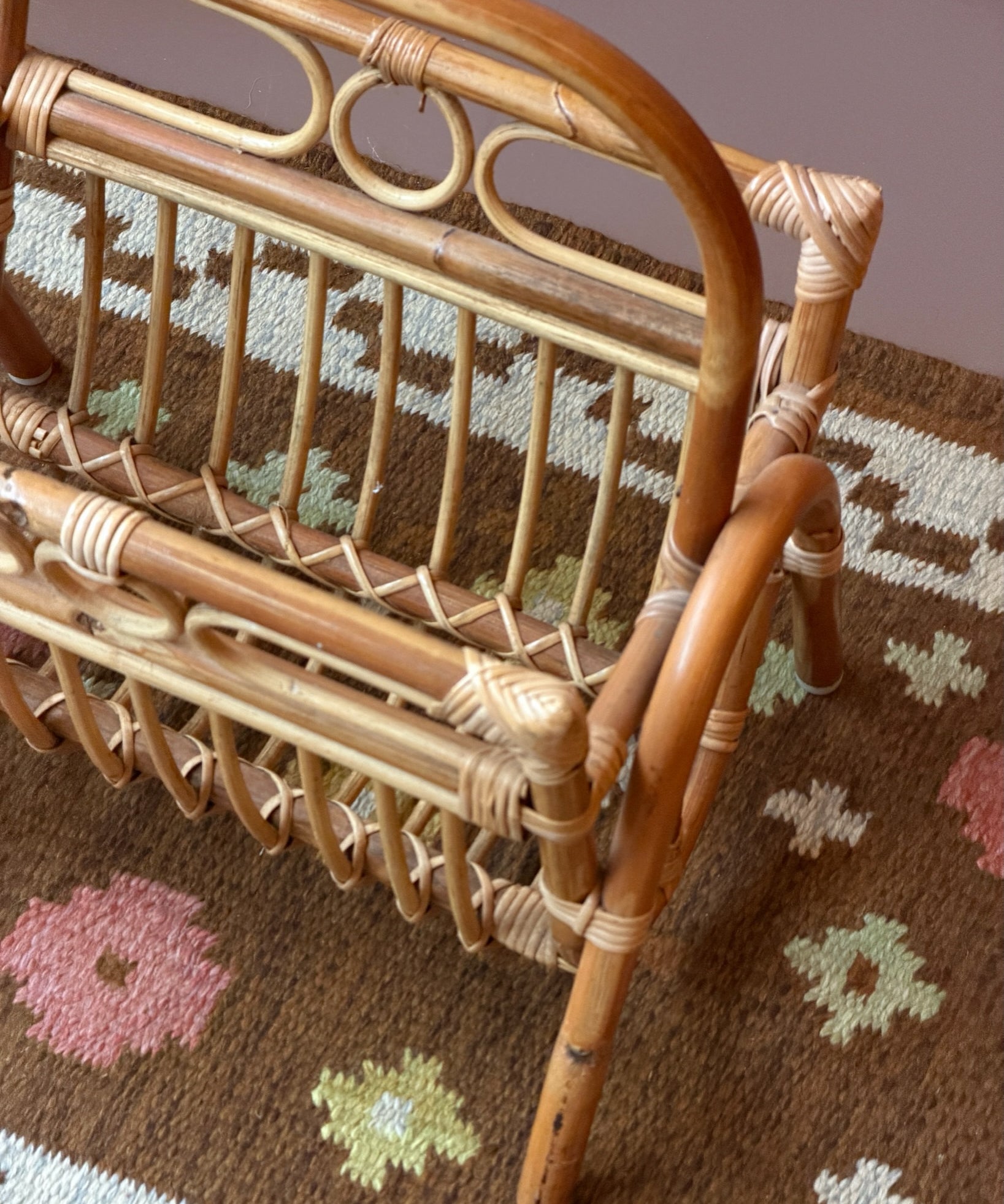 Large vintage rattan magazine holder