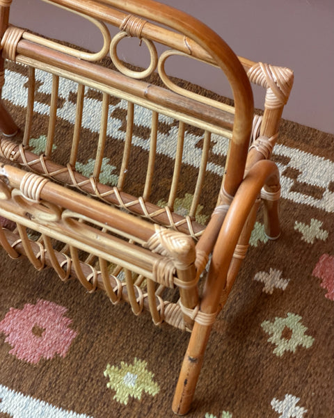 Large vintage rattan magazine holder
