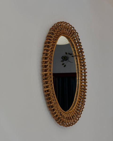 Vintage Italian mirror with rattan frame