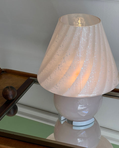 Vintage light pink with silver shimmer Murano mushroom table lamp