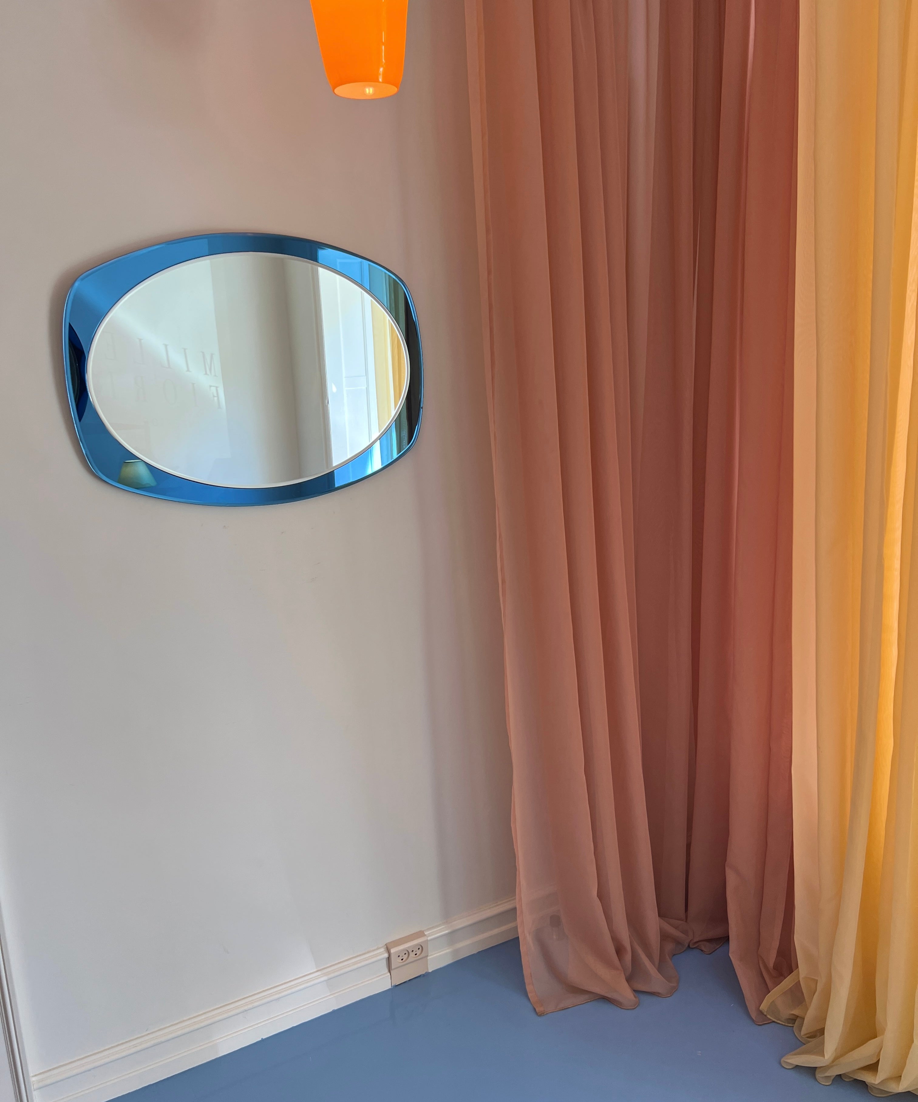 Vintage Italian mirror with blue mirror frame