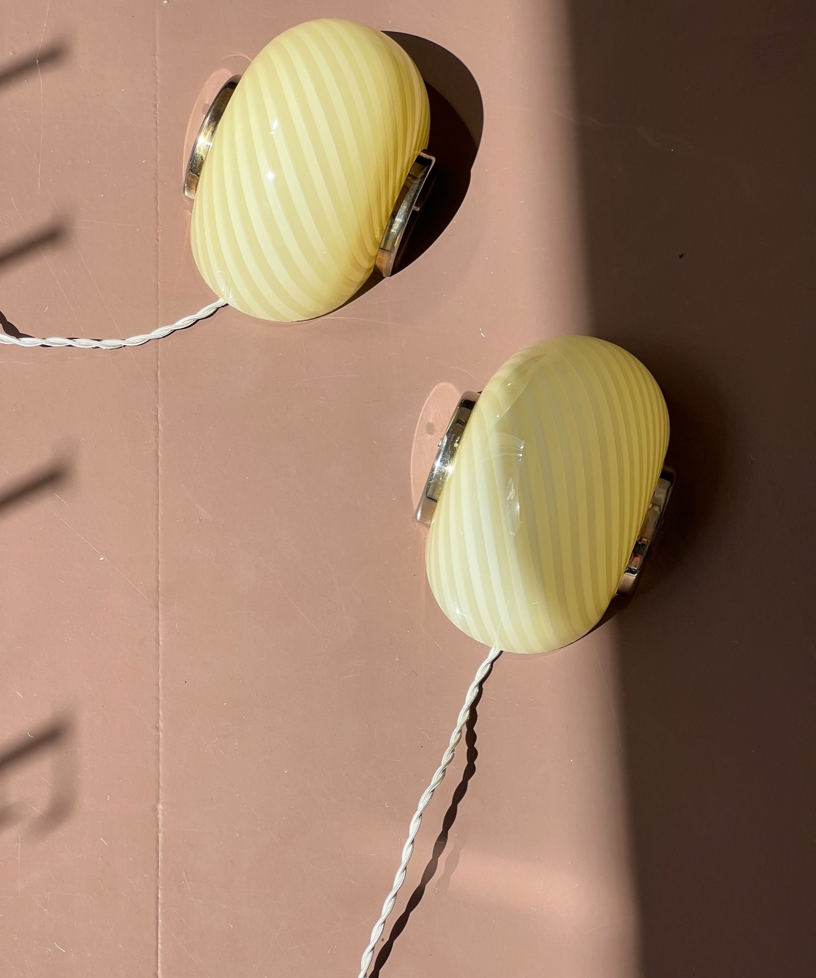Vintage Murano yellow swirl wall lamp