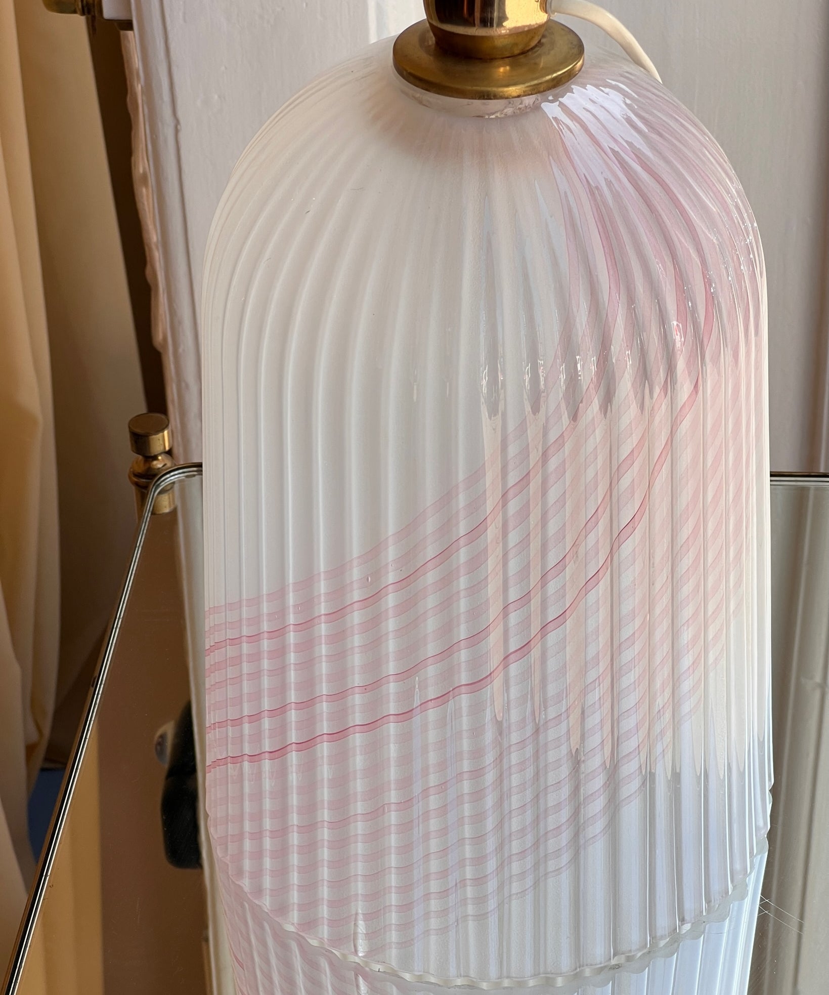 Vintage light pink/white swirl Murano table lamp (without shade)