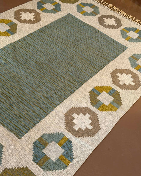 Vintage flat weave rug by Birgitta Södergren (BS)