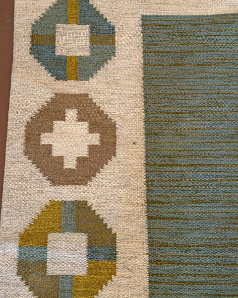 Vintage flat weave rug by Birgitta Södergren (BS)