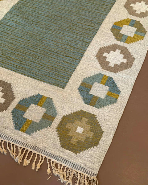 Vintage flat weave rug by Birgitta Södergren (BS)
