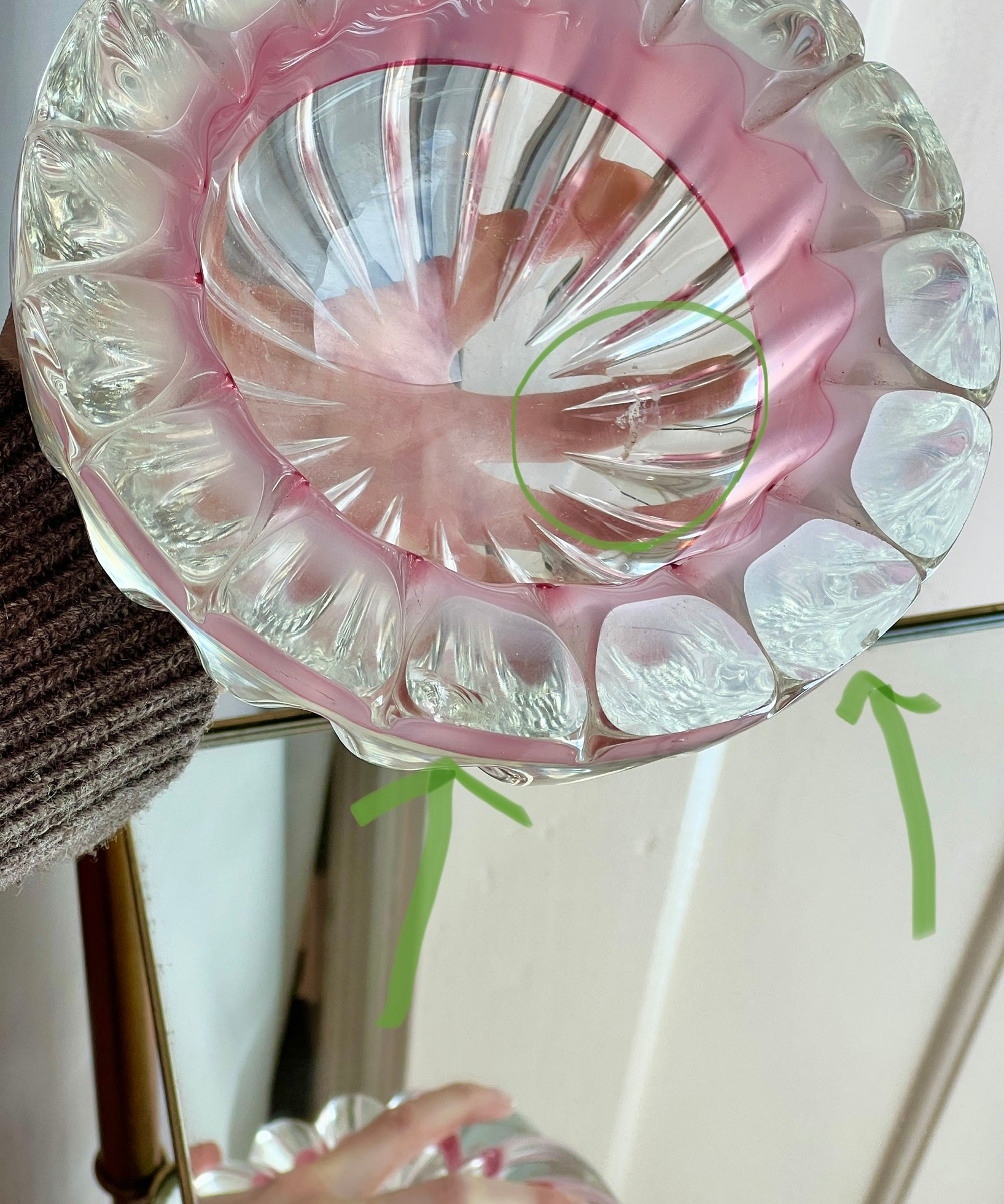 Vintage opal pink/clear Murano bowl